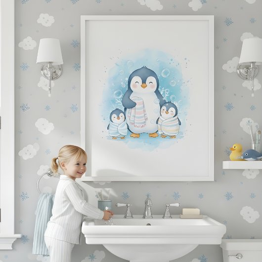 Polar Bath Time Kids Bathroom Wall Art Poster