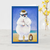 Polar Bear am tropischen Strand Grußkarte Karte (Gelbe Blume)