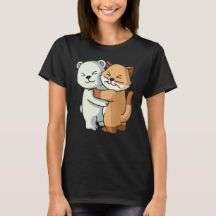 Polar Bear and Cat Kitten Süße Tier umarmt Wo T-Shirt
