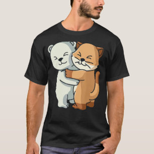 Polar Bear and Cat Kitten Süße Tier umarmt Wo T-Shirt