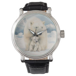 Polar Bear and Cub Arctic Elegante Armbanduhr