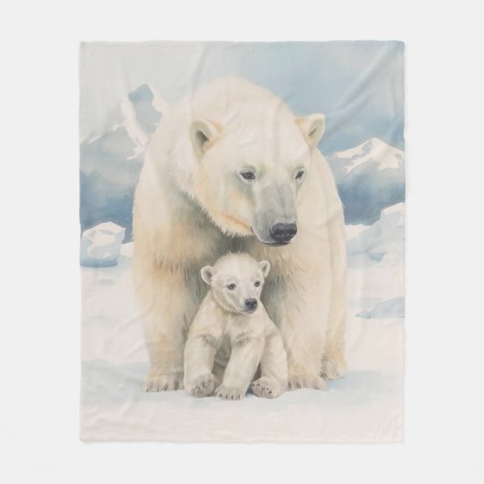 Polar Bear and Cub Arctic Elegante Fleecedecke (Vorderseite)