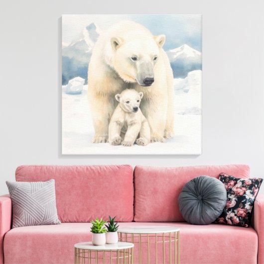 Polar Bear and Cub Arctic Elegante Leinwanddruck (Insitu (Wohnzimmer))