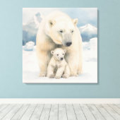 Polar Bear and Cub Arctic Elegante Leinwanddruck (Insitu (Holzboden))
