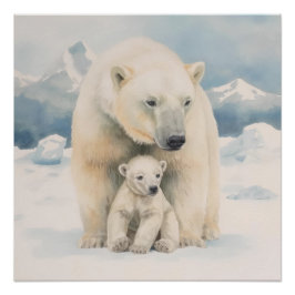 Polar Bear and Cub Arctic Elegante Poster