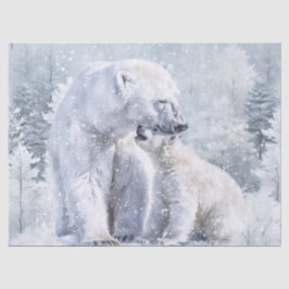 Polar Bear and Cub Watercolor Seidenpapier