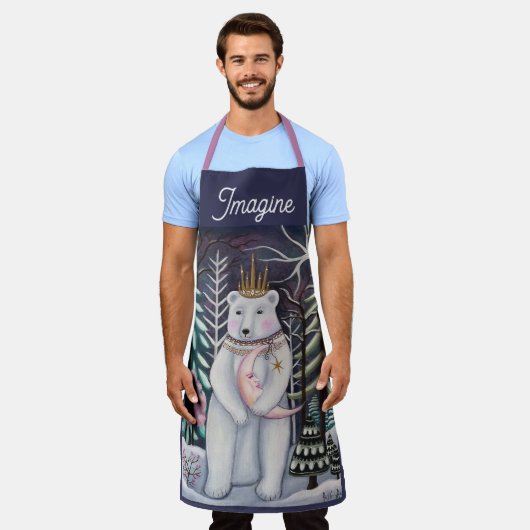 Polar Bear and Moon Winter Whimsical Art Schürze (Getragen)