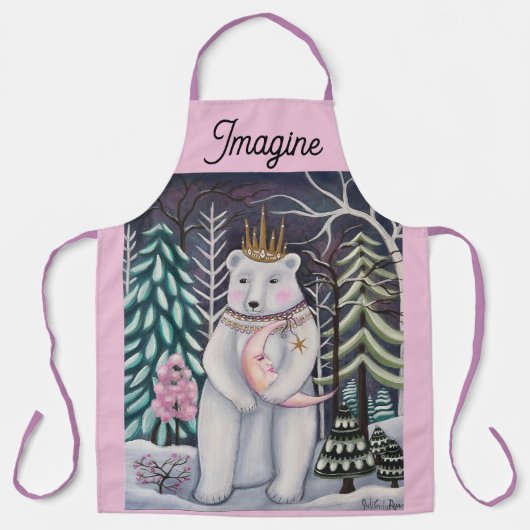 Polar Bear and Moon Winter Whimsical Art Schürze (Vorderseite)