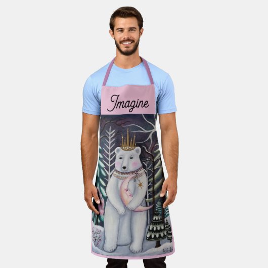 Polar Bear and Moon Winter Whimsical Art Schürze (Getragen)