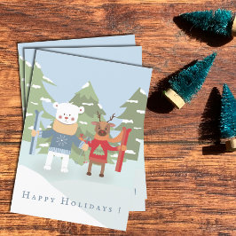 Polar Bear and Reindeer Friend Kid Holiday Card Feiertagskarte
