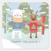Polar Bear and Rentier with Skis Holiday Sticker (Vorderseite)