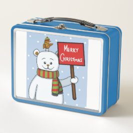 Polar Bear and Robin Christmas Greeting Metall Brotdose