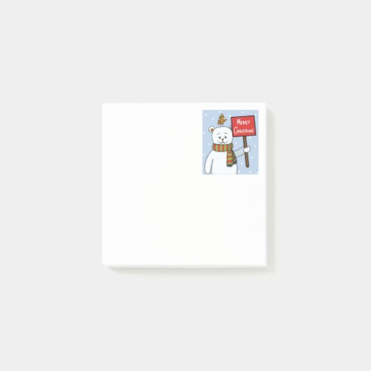 Polar Bear and Robin Christmas Greeting Post-it Klebezettel (Vorderseite)