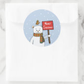 Polar Bear and Robin Christmas Greeting Runder Aufkleber (Tasche)