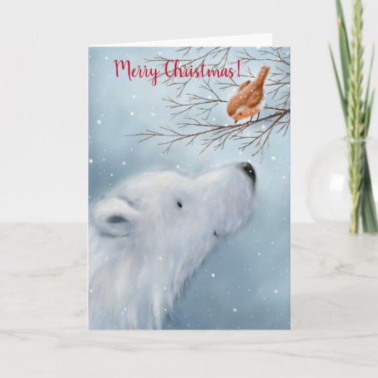 Polar Bear and Robin, Frohe Weihnachten Karte (Vorderseite)