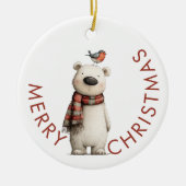 Polar Bear and Robin Merry Christmas Keramik Ornament (Vorne)