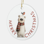 Polar Bear and Robin Merry Christmas Keramik Ornament (Links)