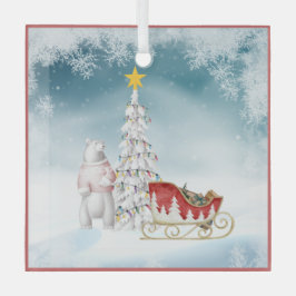 Polar Bear and Sleigh Glass Weihnachtsschmuck