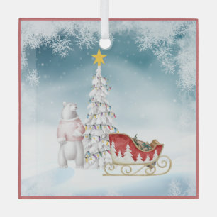 Polar Bear and Sleigh Glass Weihnachtsschmuck
