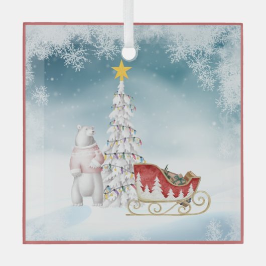 Polar Bear and Sleigh Glass Weihnachtsschmuck (Vorderseite)