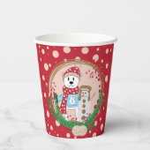 Polar Bear and Snowman Red and Pink Christmas Pappbecher (Rückseite)