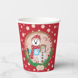 Polar Bear and Snowman Red and Pink Christmas  Pappbecher