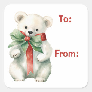 Polar Bear Animal Watercolor-Geschenkmarke Quadratischer Aufkleber
