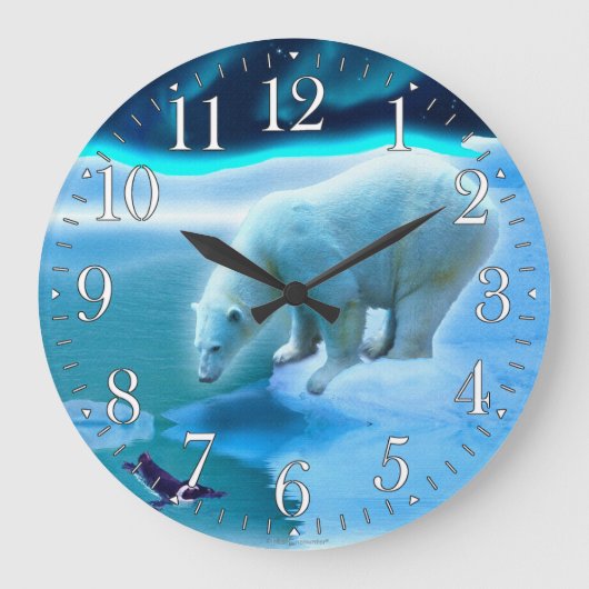 Polar Bear & Arctic Penguin Aurora Kunstmuseum Große Wanduhr (Vorderseite)
