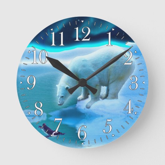 Polar Bear & Arctic Penguin Aurora Kunstmuseum Runde Wanduhr (Vorderseite)