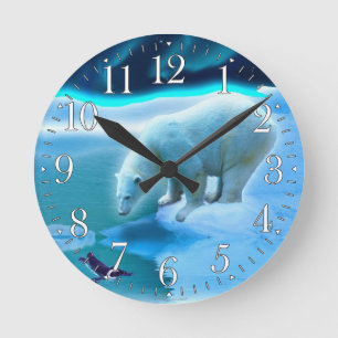 Polar Bear & Arctic Penguin Aurora Kunstmuseum Runde Wanduhr
