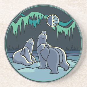 Polar Bear Art Gönnt Native Art Wildlife Untersetz Sandstein Untersetzer