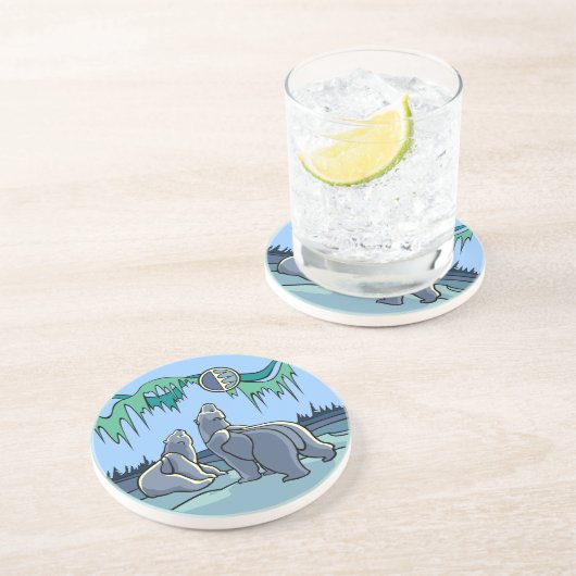 Polar Bear Art Gönnt Native Art Wildlife Untersetz Sandstein Untersetzer (Seite)