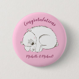 Polar Bear Baby Dusche Pink Girl Button