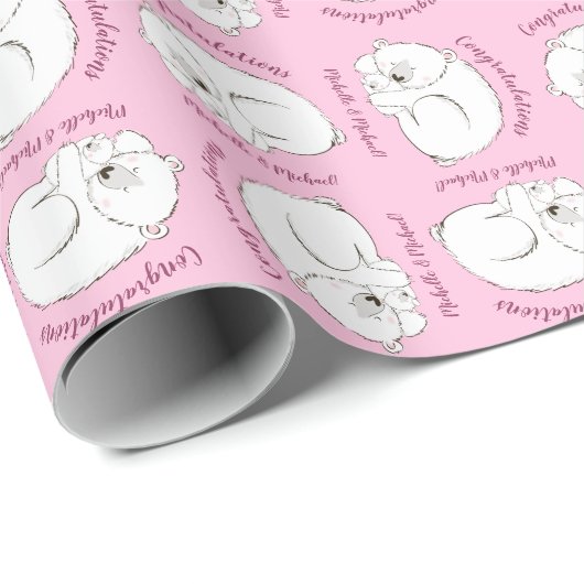 Polar Bear Baby Dusche Pink Girl Geschenkpapier (Rolleneckpunkt)