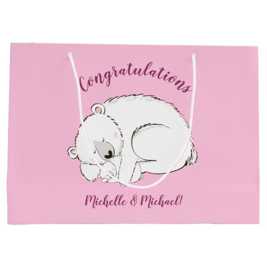 Polar Bear Baby Dusche Pink Girl Große Geschenktüte (Rückseite)