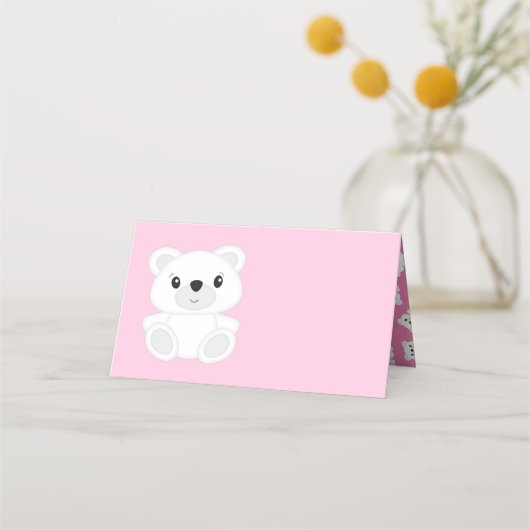 Polar Bear Baby Dusche Pink Platzkarte (Vorderseite)