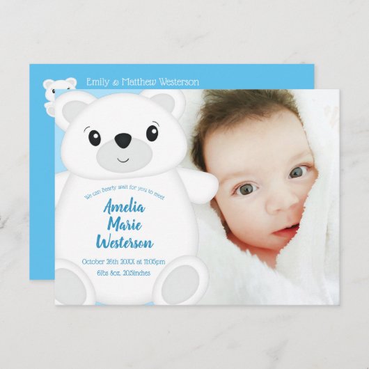 Polar Bear Baby Dusche Postkarte (Vorne/Hinten)
