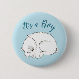 Polar Bear Baby Dusche Winter Blue Boy Button
