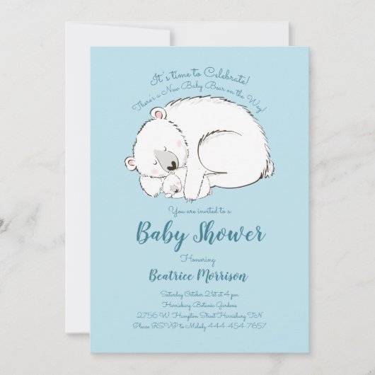 Polar Bear Baby Dusche Woodland Winter Boy Blue Einladung (Vorderseite)