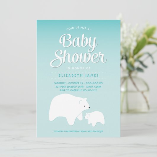 Polar Bear Baby Einladung (Stehend Vorderseite)