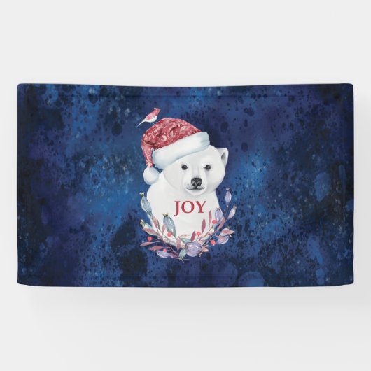 Polar Bear Baby Hat Bird Christmas Joy Banner (Horizontal)