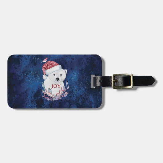 Polar Bear Baby Hat Bird Christmas Joy Gepäckanhänger (Vorderseite horizontal)
