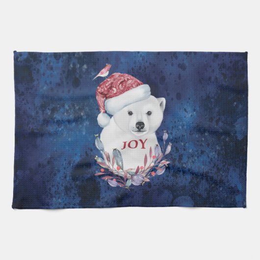 Polar Bear Baby Hat Bird Christmas Joy Geschirrtuch (Horizontal)