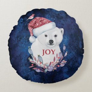 Polar Bear Baby Hat Bird Christmas Joy Rundes Kissen