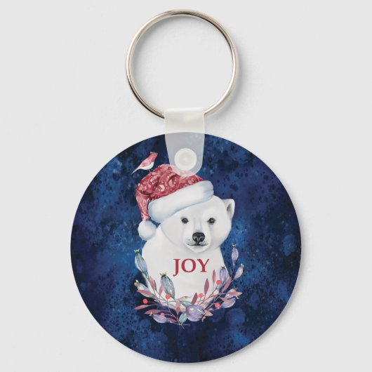 Polar Bear Baby Hat Bird Christmas Joy Schlüsselanhänger (Vorderseite)