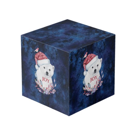 Polar Bear Baby Hat Bird Christmas Joy Würfel (Vorderseite Schrägansicht)