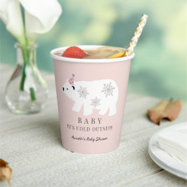 Polar Bear Baby It's Cold Outside Pink Baby Shower Pappbecher