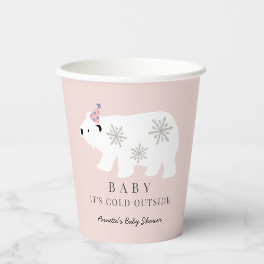 Polar Bear Baby It's Cold Outside Pink Baby Shower Pappbecher (Vorderseite)