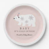Polar Bear Baby It's Cold Outside Pink Baby Shower Pappteller (Vorderseite)