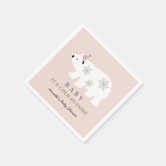 Polar Bear Baby It's Cold Outside Pink Baby Shower Serviette (Ecke)
